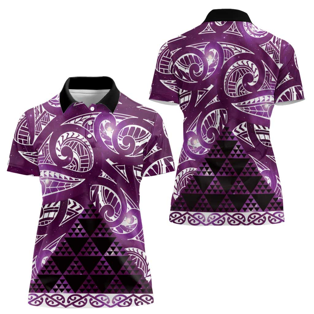Matariki New Zealand Women Polo Shirt NZ Niho Taniwha Maori New Year Purple Galaxy LT14 - Polynesian Pride