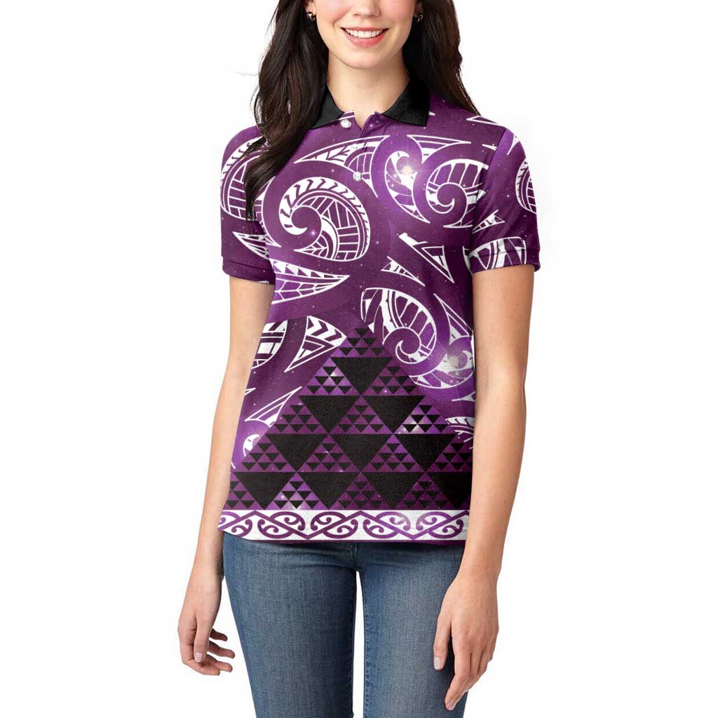 Matariki New Zealand Women Polo Shirt NZ Niho Taniwha Maori New Year Purple Galaxy LT14 - Polynesian Pride