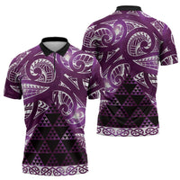 Matariki New Zealand Zipper Polo Shirt NZ Niho Taniwha Maori New Year Purple Galaxy LT14 - Polynesian Pride