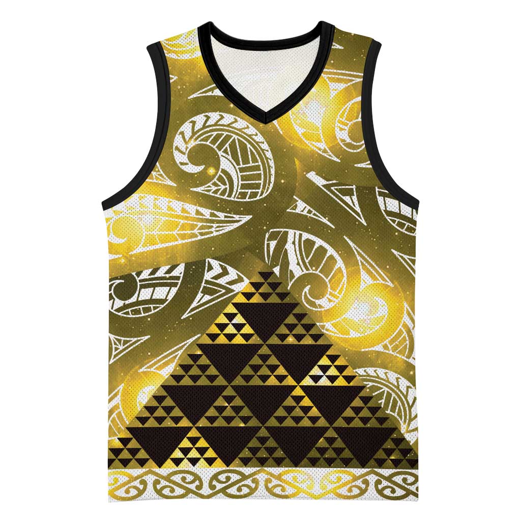 Matariki New Zealand Basketball Jersey NZ Niho Taniwha Maori New Year Yellow Galaxy LT14 Unisex Yellow - Polynesian Pride