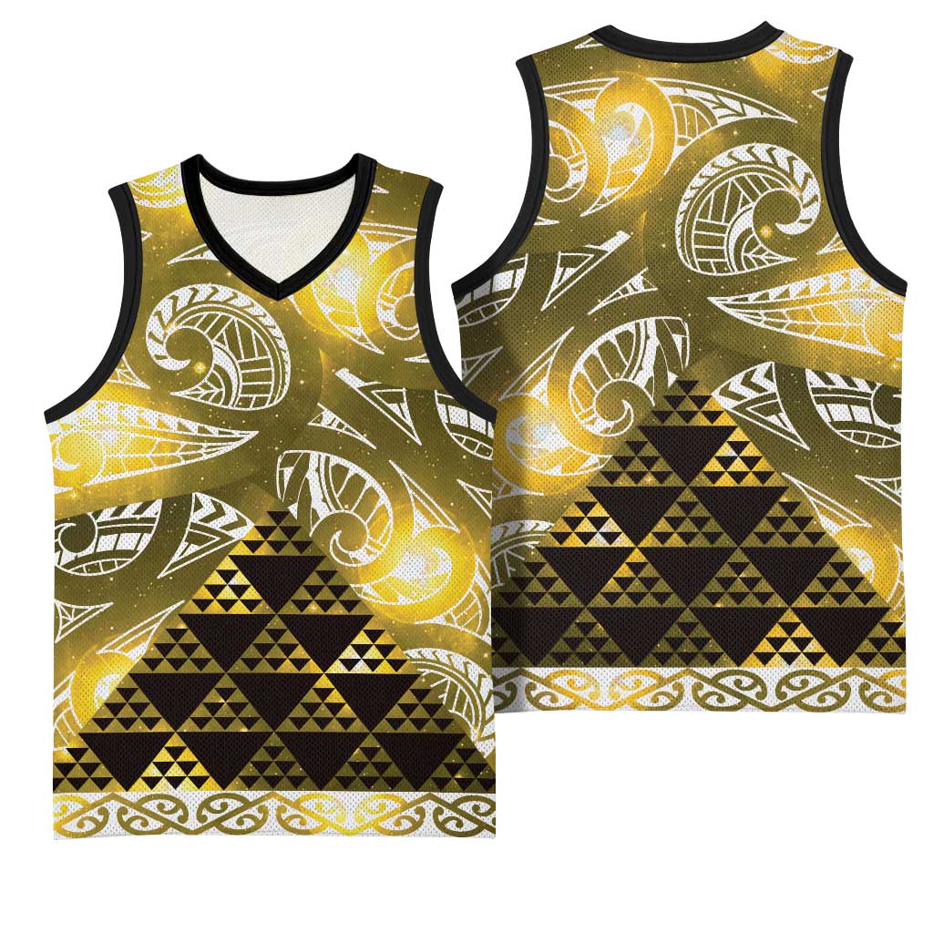 Matariki New Zealand Basketball Jersey NZ Niho Taniwha Maori New Year Yellow Galaxy LT14 - Polynesian Pride