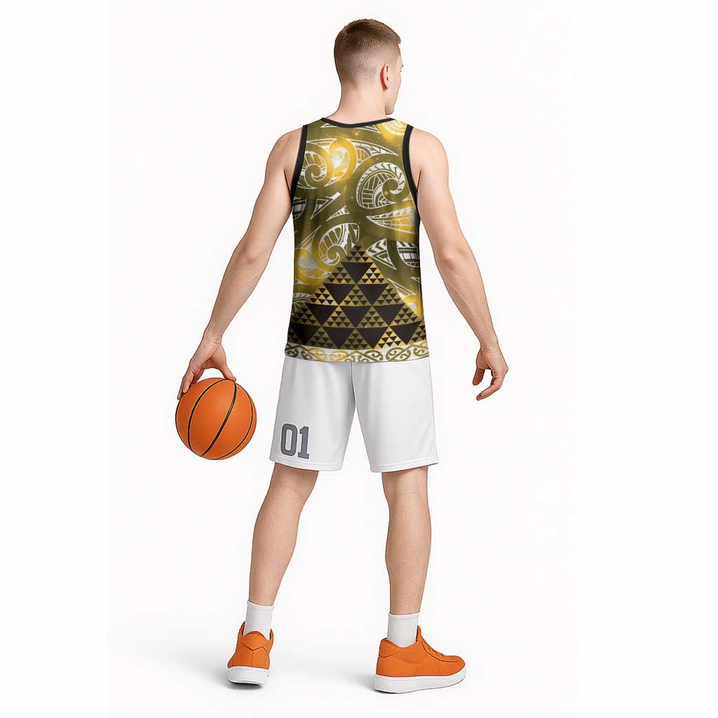 Matariki New Zealand Basketball Jersey NZ Niho Taniwha Maori New Year Yellow Galaxy LT14 - Polynesian Pride