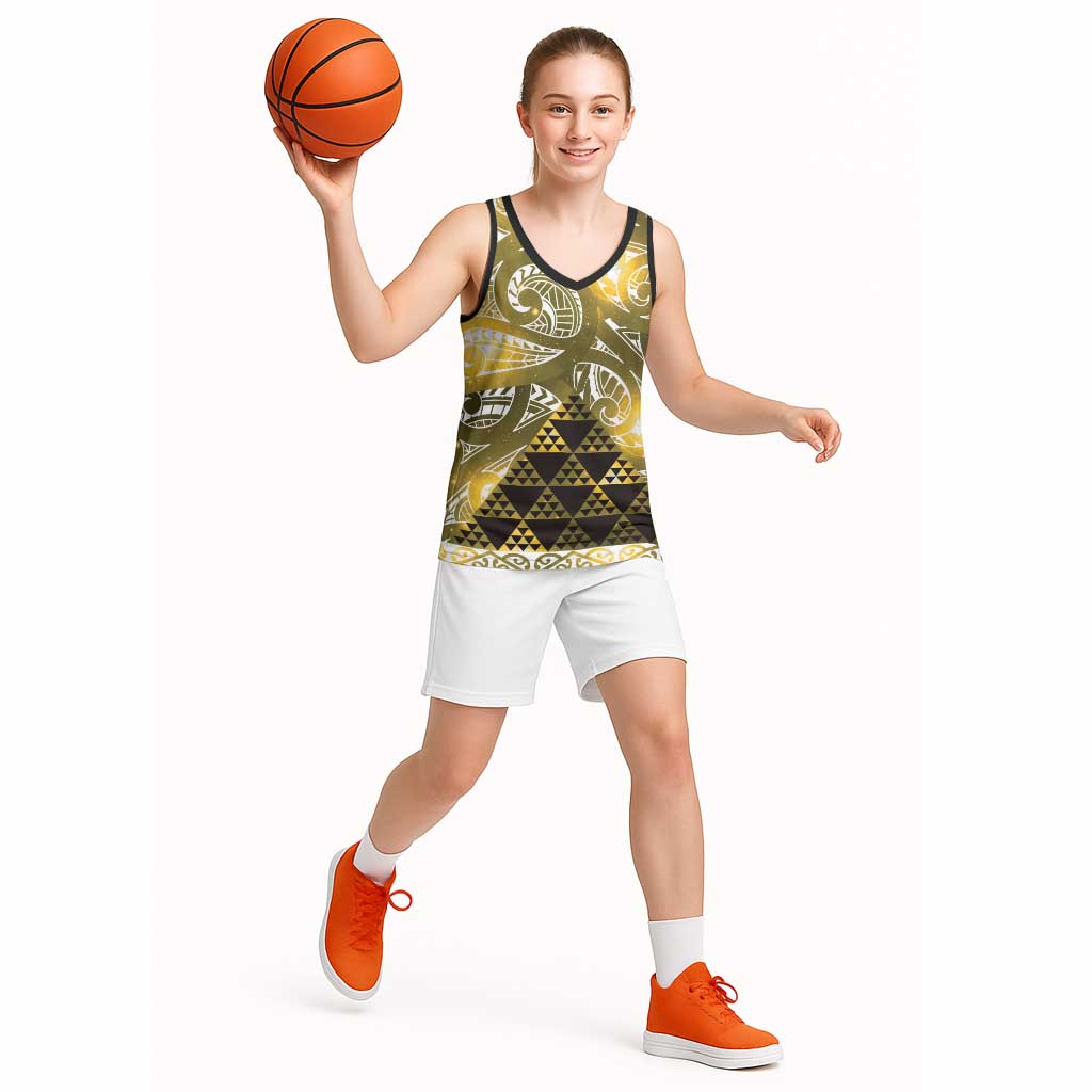 Matariki New Zealand Basketball Jersey NZ Niho Taniwha Maori New Year Yellow Galaxy LT14 - Polynesian Pride