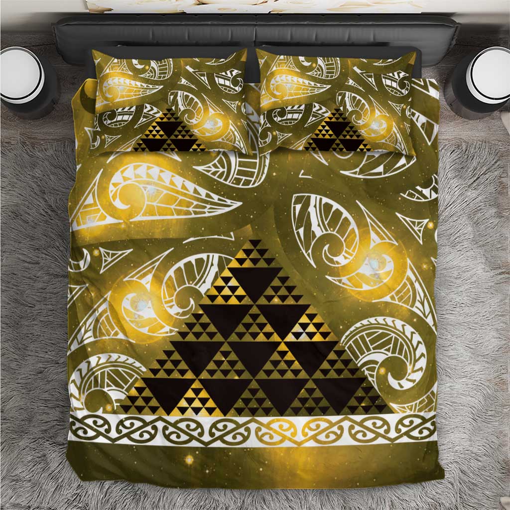 Matariki New Zealand Bedding Set NZ Niho Taniwha Maori New Year Yellow Galaxy