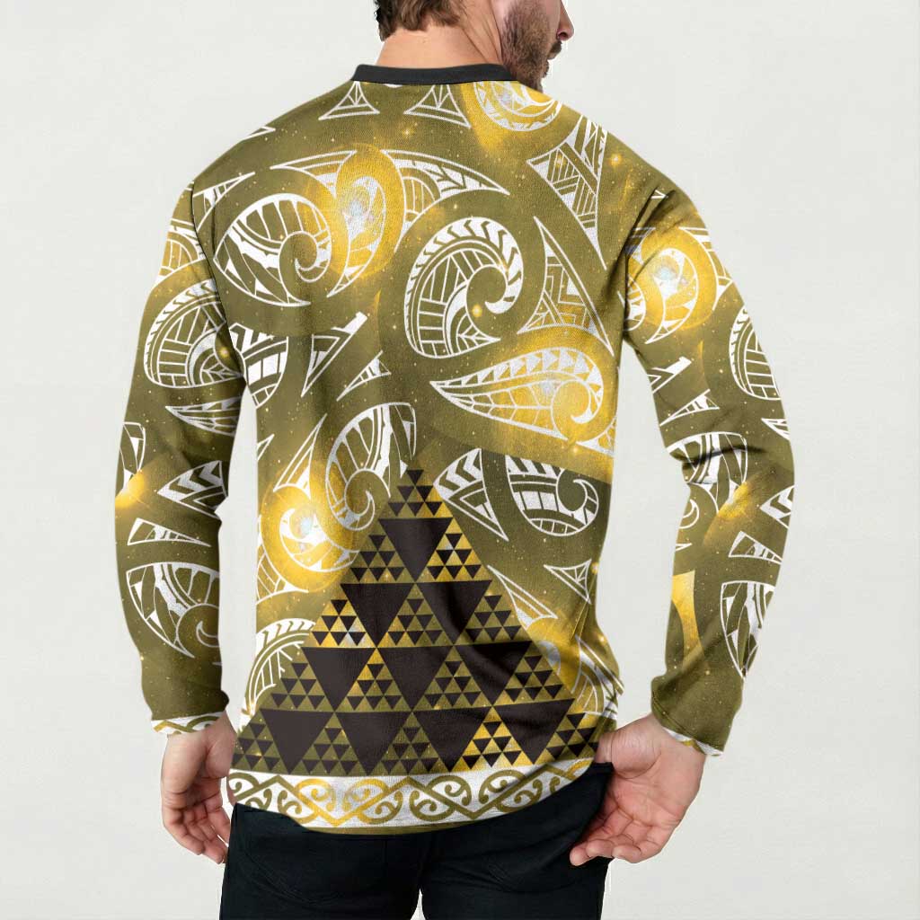 Matariki New Zealand Button Sweatshirt NZ Niho Taniwha Maori New Year Yellow Galaxy