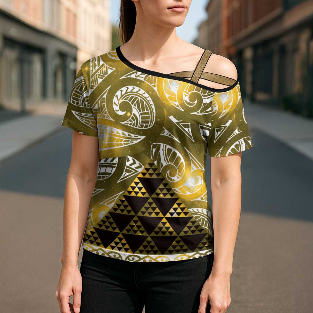 Matariki New Zealand Cross Shoulder Shirt NZ Niho Taniwha Maori New Year Yellow Galaxy