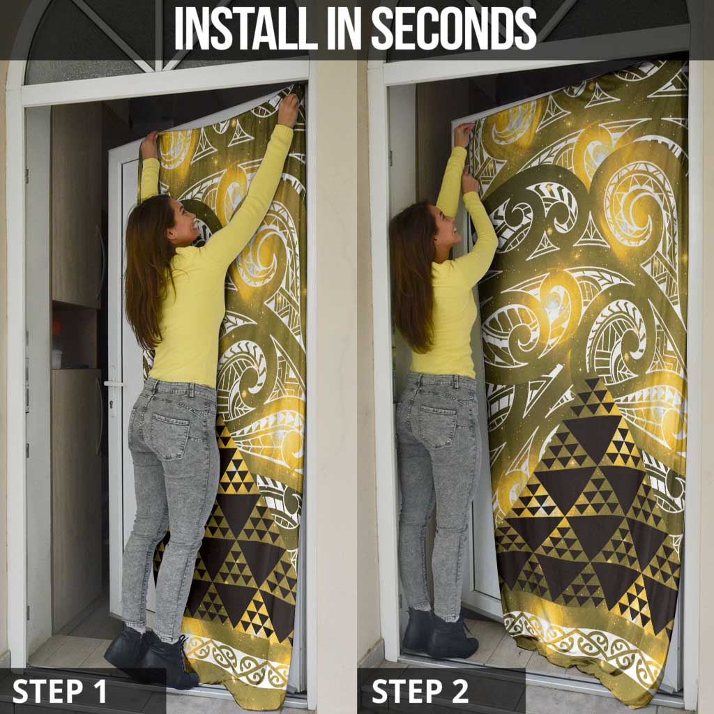Matariki New Zealand Door Cover NZ Niho Taniwha Maori New Year Yellow Galaxy