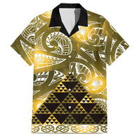 Matariki New Zealand Family Matching Off The Shoulder Long Sleeve Dress and Hawaiian Shirt NZ Niho Taniwha Maori New Year Yellow Galaxy LT14 Dad's Shirt - Short Sleeve Yellow - Polynesian Pride