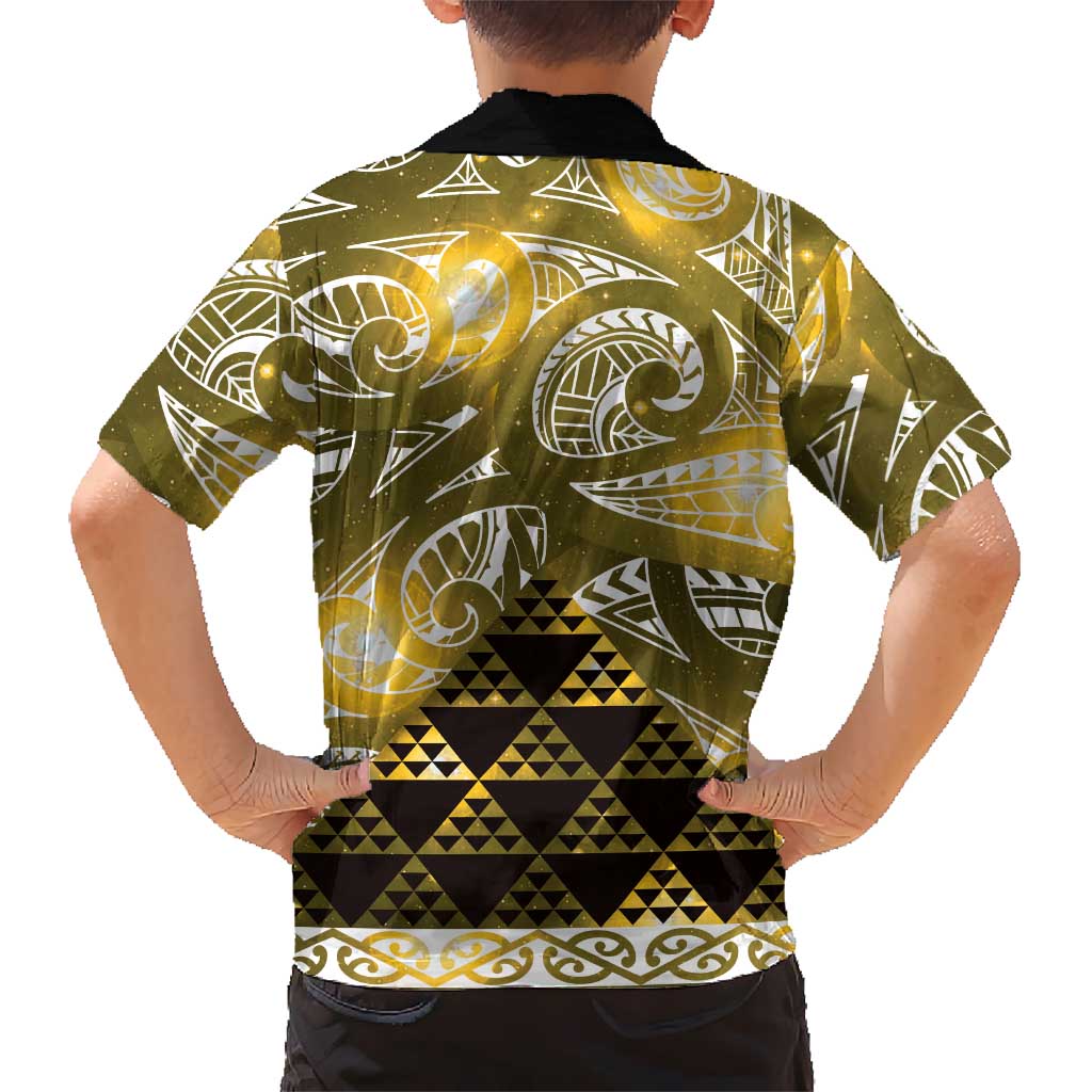 Matariki New Zealand Family Matching Puletasi and Hawaiian Shirt NZ Niho Taniwha Maori New Year Yellow Galaxy LT14 - Polynesian Pride