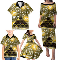 Matariki New Zealand Family Matching Puletasi and Hawaiian Shirt NZ Niho Taniwha Maori New Year Yellow Galaxy LT14 - Polynesian Pride