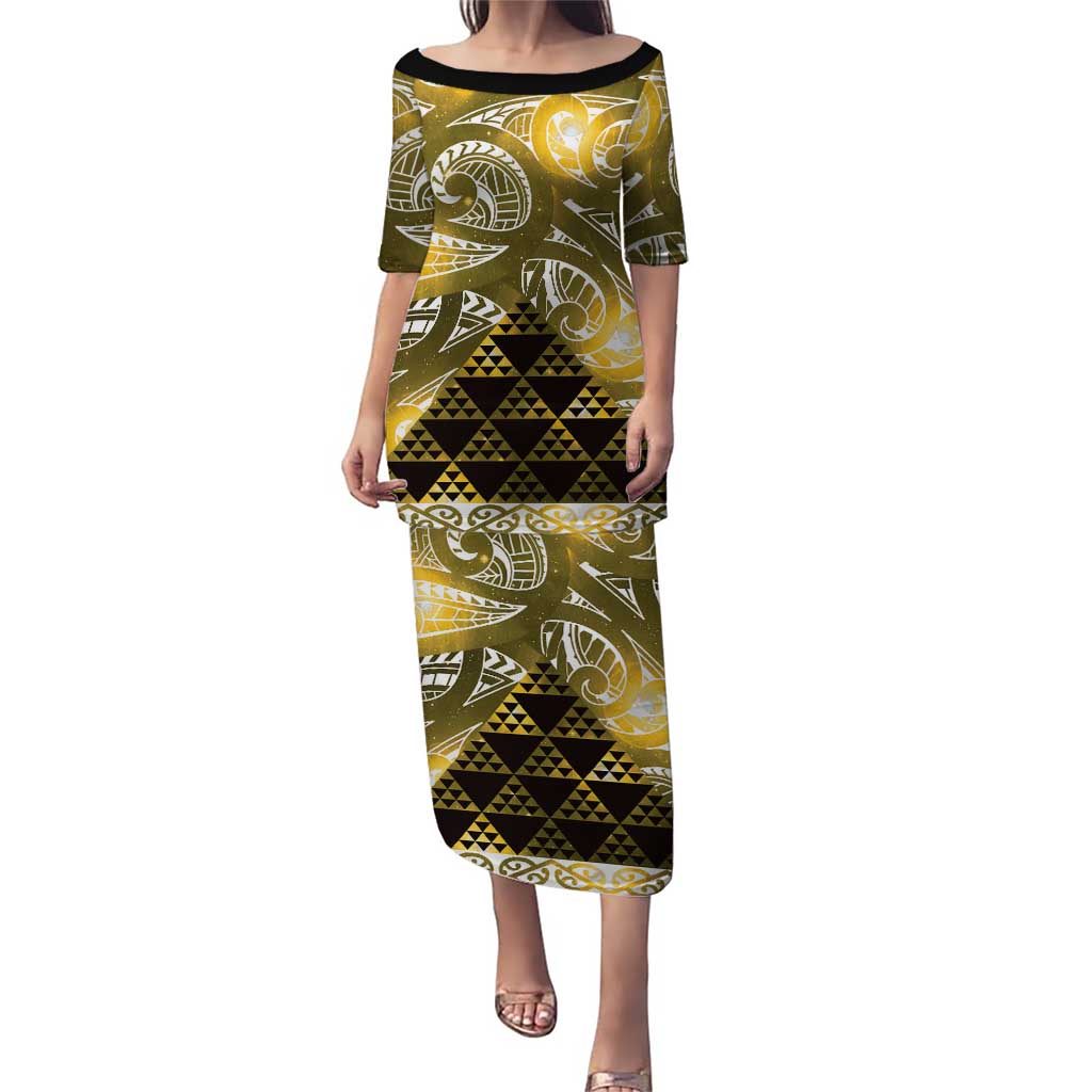 Matariki New Zealand Family Matching Puletasi and Hawaiian Shirt NZ Niho Taniwha Maori New Year Yellow Galaxy LT14 Mom's Dress Yellow - Polynesian Pride