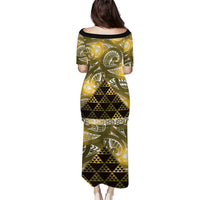 Matariki New Zealand Family Matching Puletasi and Hawaiian Shirt NZ Niho Taniwha Maori New Year Yellow Galaxy LT14 - Polynesian Pride