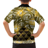 Matariki New Zealand Family Matching Short Sleeve Bodycon Dress and Hawaiian Shirt NZ Niho Taniwha Maori New Year Yellow Galaxy LT14 - Polynesian Pride