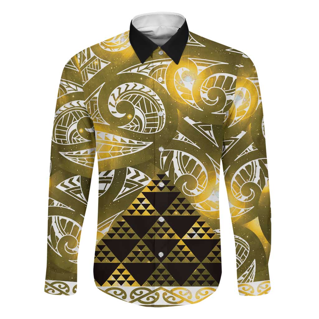 Matariki New Zealand Family Matching Short Sleeve Bodycon Dress and Hawaiian Shirt NZ Niho Taniwha Maori New Year Yellow Galaxy LT14 Dad's Shirt - Long Sleeve Yellow - Polynesian Pride