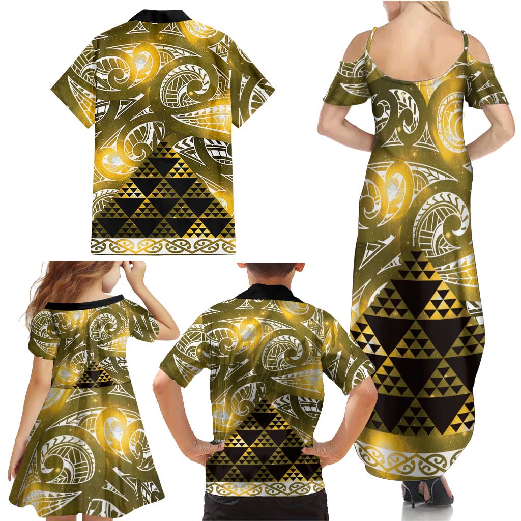 Matariki New Zealand Family Matching Summer Maxi Dress and Hawaiian Shirt NZ Niho Taniwha Maori New Year Yellow Galaxy LT14 - Polynesian Pride