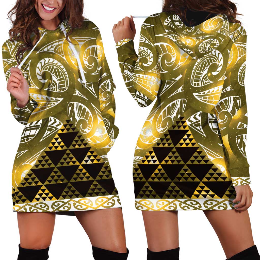 Matariki New Zealand Hoodie Dress NZ Niho Taniwha Maori New Year Yellow Galaxy LT14 - Polynesian Pride