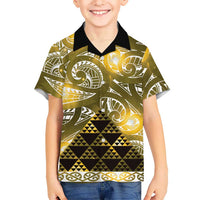 Matariki New Zealand Kid Hawaiian Shirt NZ Niho Taniwha Maori New Year Yellow Galaxy