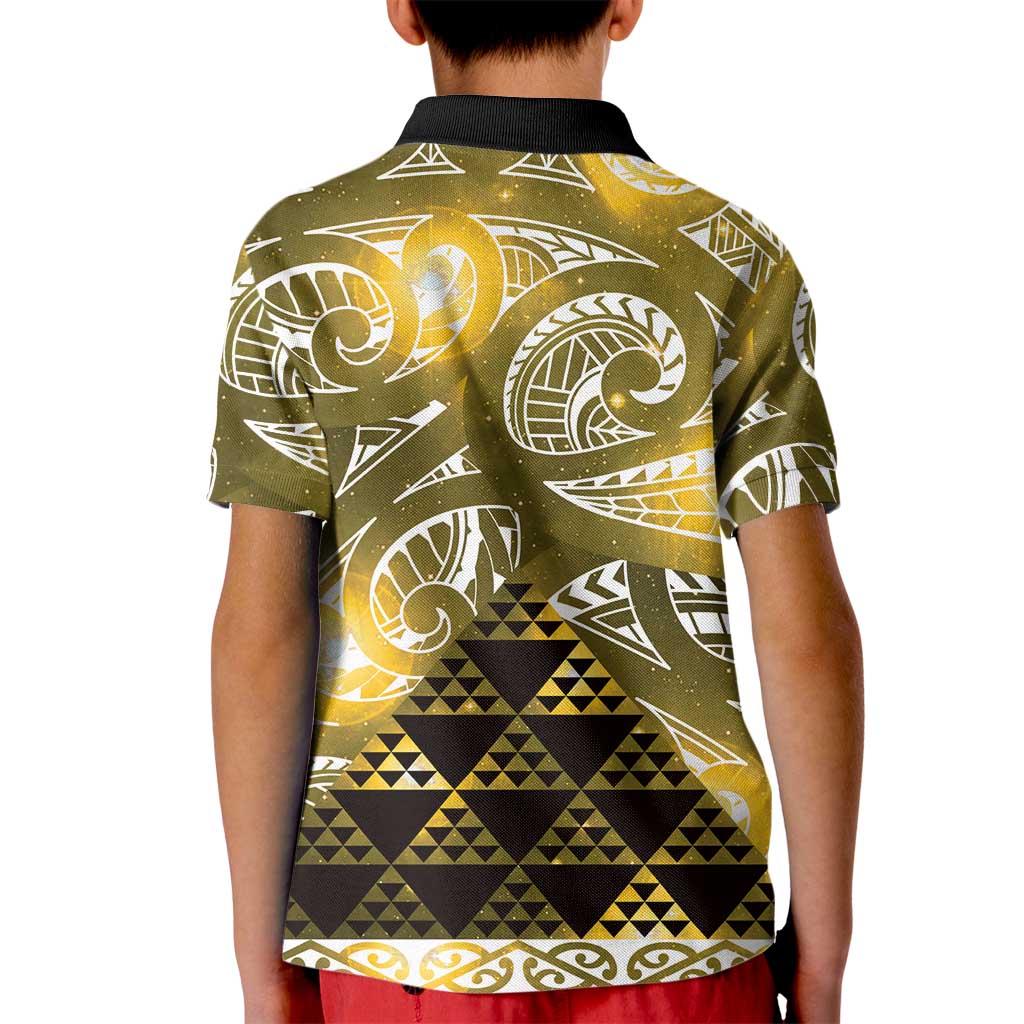 Matariki New Zealand Kid Polo Shirt NZ Niho Taniwha Maori New Year Yellow Galaxy