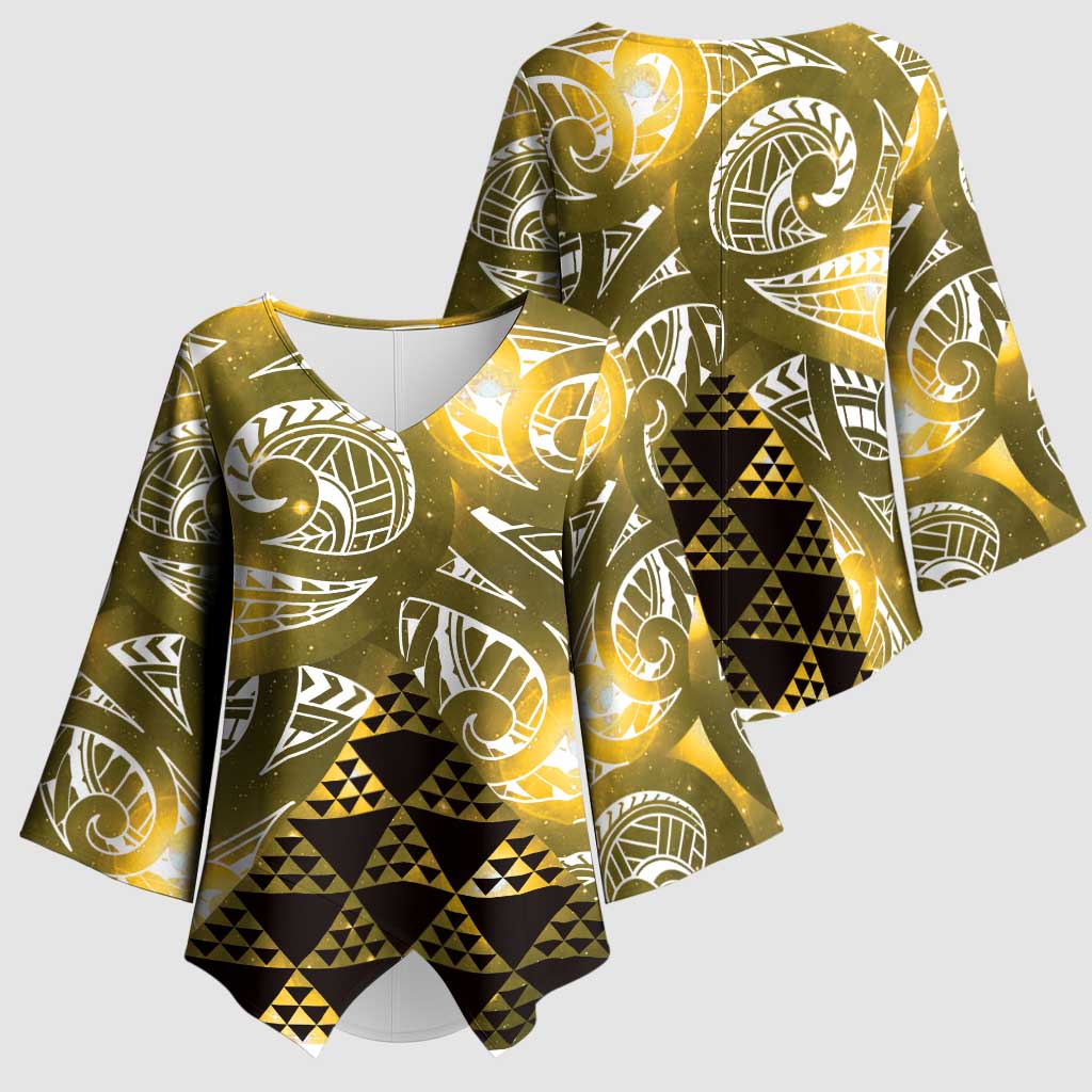 Matariki New Zealand Kimono Sleeve Blouse NZ Niho Taniwha Maori New Year Yellow Galaxy