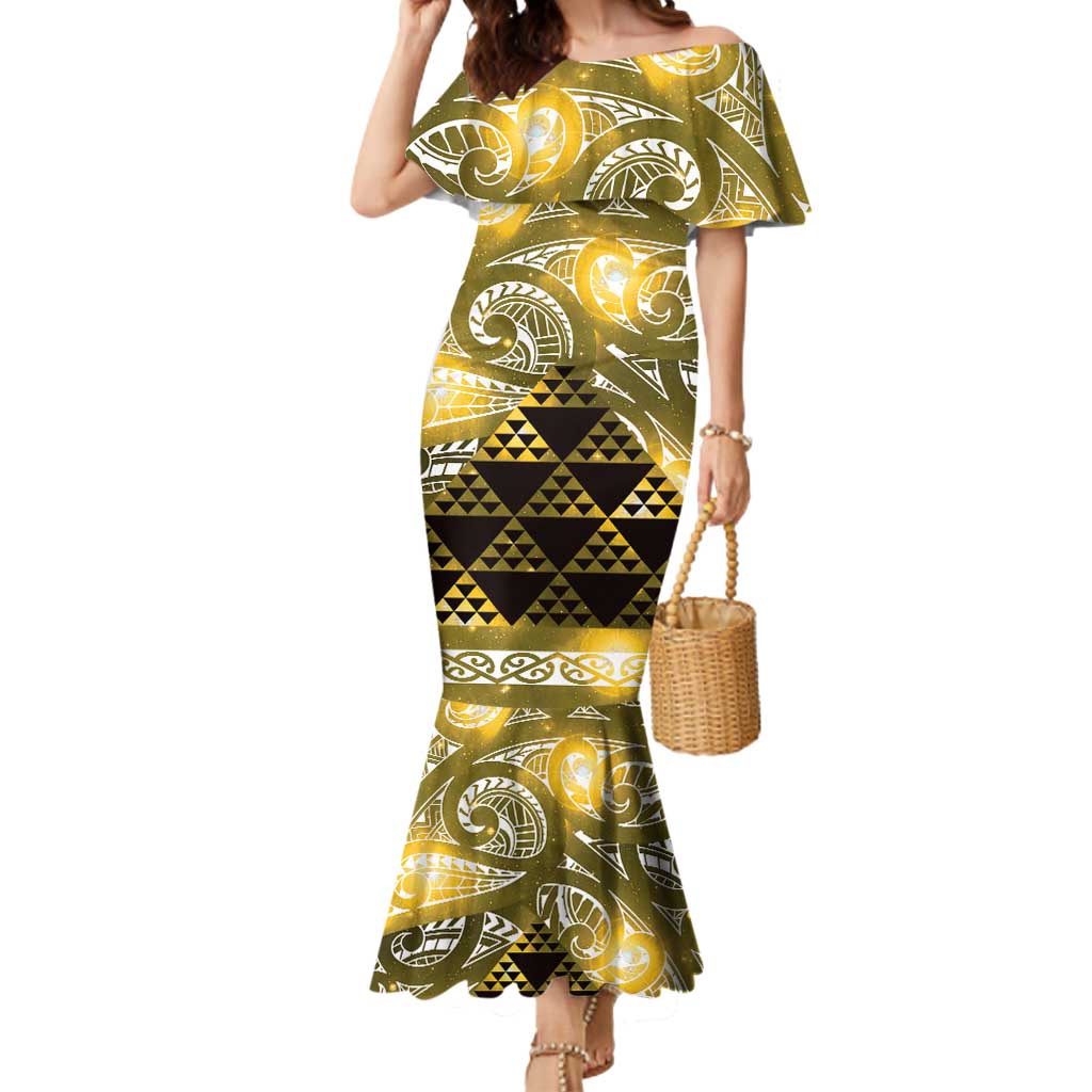 Matariki New Zealand Mermaid Dress NZ Niho Taniwha Maori New Year Yellow Galaxy LT14 Women Yellow - Polynesian Pride