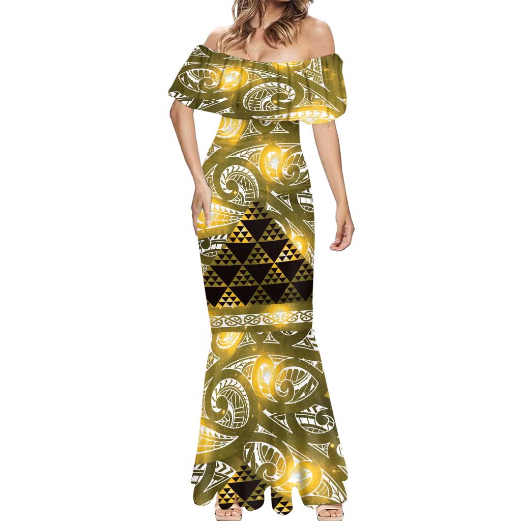 Matariki New Zealand Mermaid Dress NZ Niho Taniwha Maori New Year Yellow Galaxy LT14 - Polynesian Pride