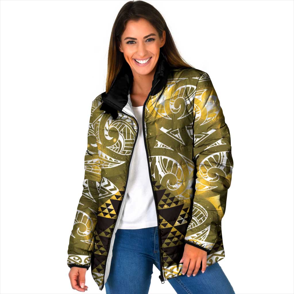 Matariki New Zealand Padded Jacket NZ Niho Taniwha Maori New Year Yellow Galaxy