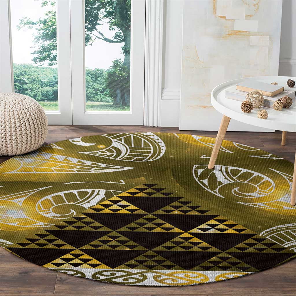 Matariki New Zealand Round Carpet NZ Niho Taniwha Maori New Year Yellow Galaxy