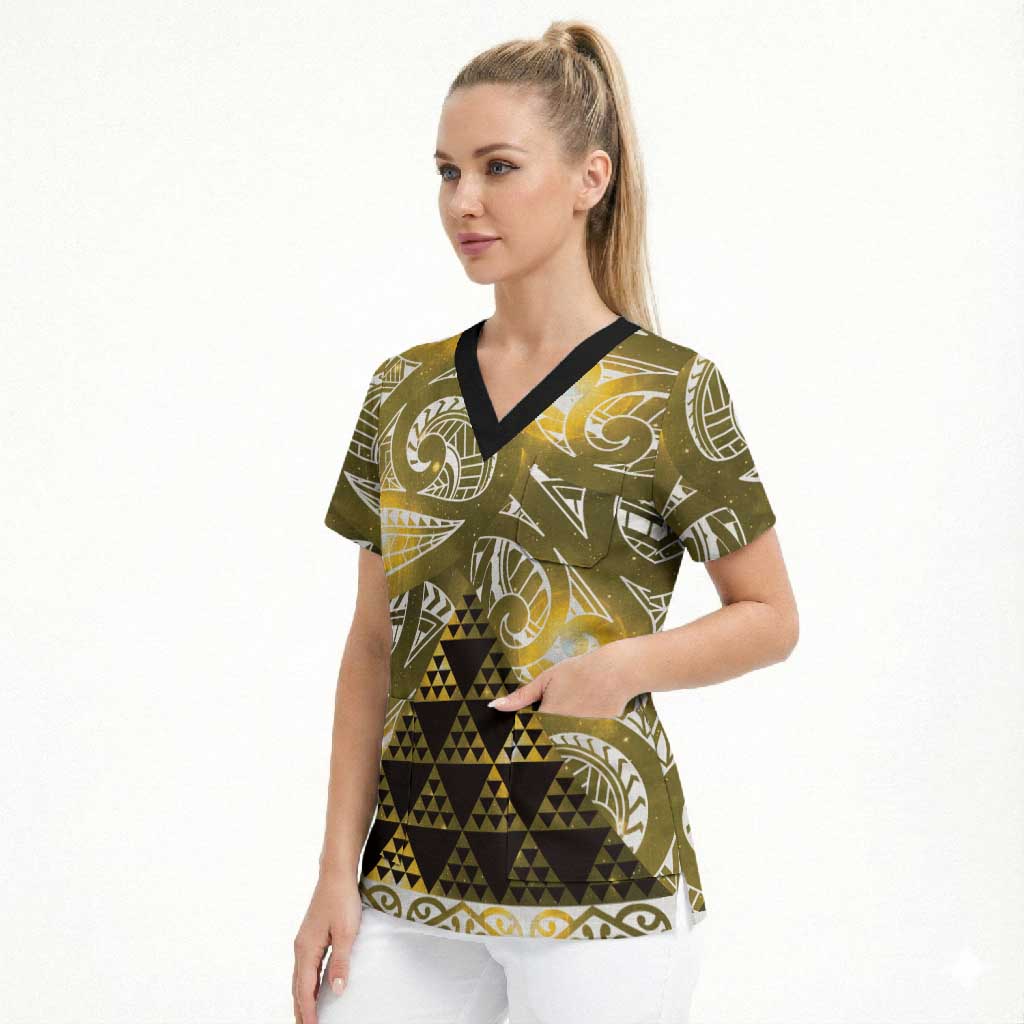 Matariki New Zealand Scrub Top NZ Niho Taniwha Maori New Year Yellow Galaxy