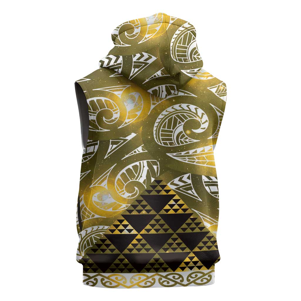Matariki New Zealand Sleeveless Zip Hoodie NZ Niho Taniwha Maori New Year Yellow Galaxy