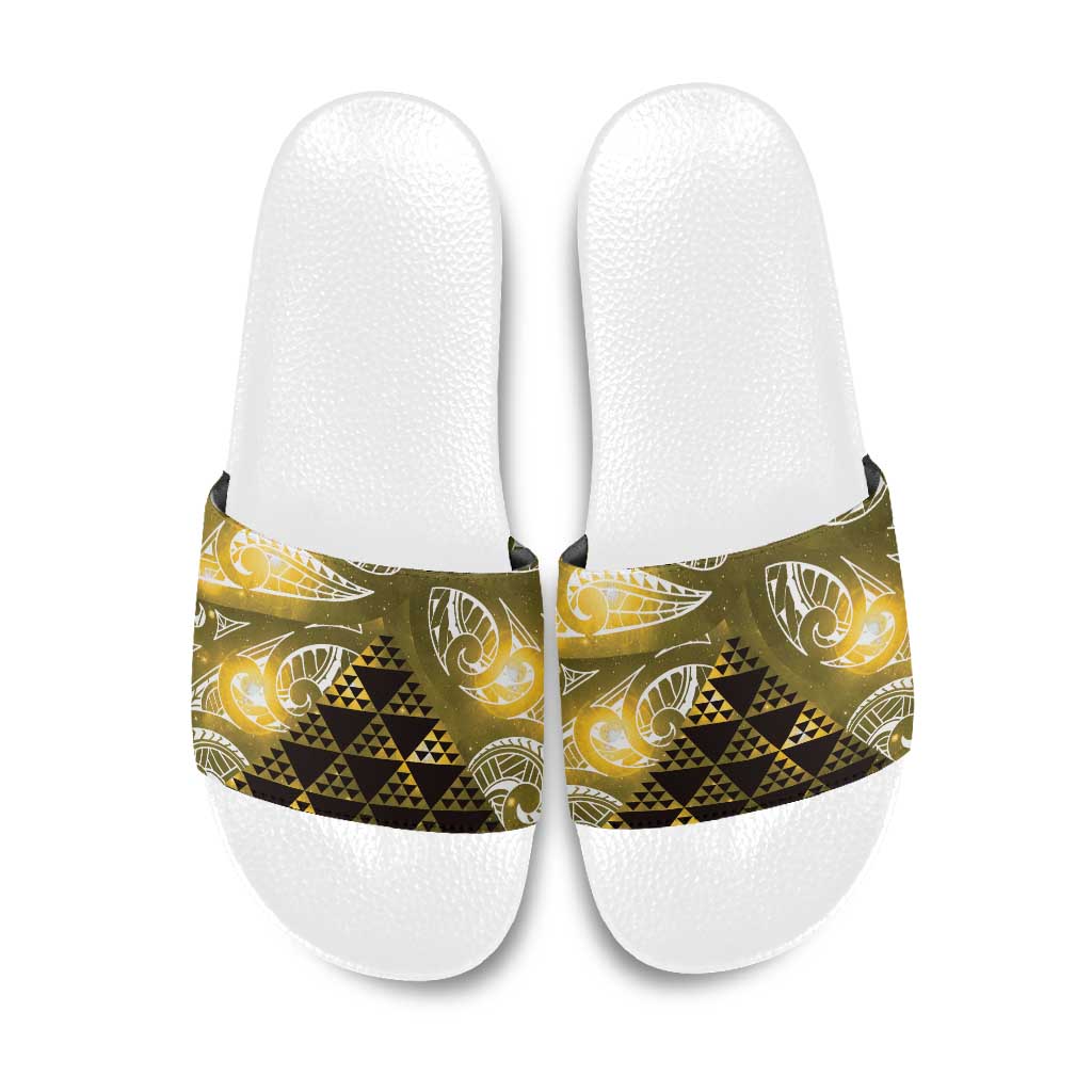 Matariki New Zealand Slide Sandals NZ Niho Taniwha Maori New Year Yellow Galaxy