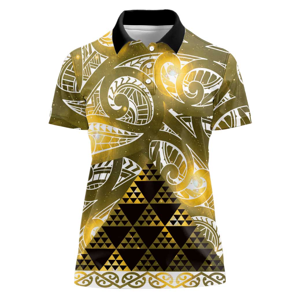 Matariki New Zealand Women Polo Shirt NZ Niho Taniwha Maori New Year Yellow Galaxy LT14 Female Yellow - Polynesian Pride