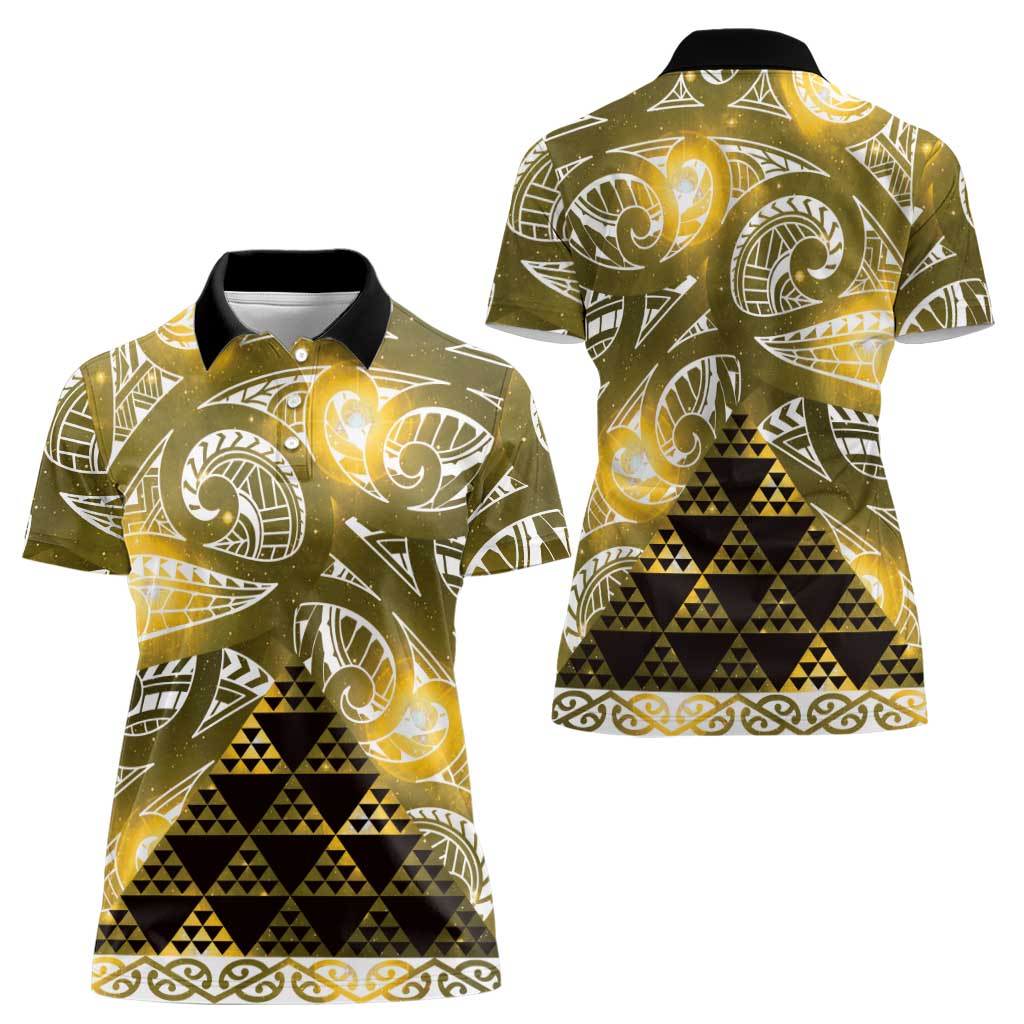 Matariki New Zealand Women Polo Shirt NZ Niho Taniwha Maori New Year Yellow Galaxy LT14 - Polynesian Pride