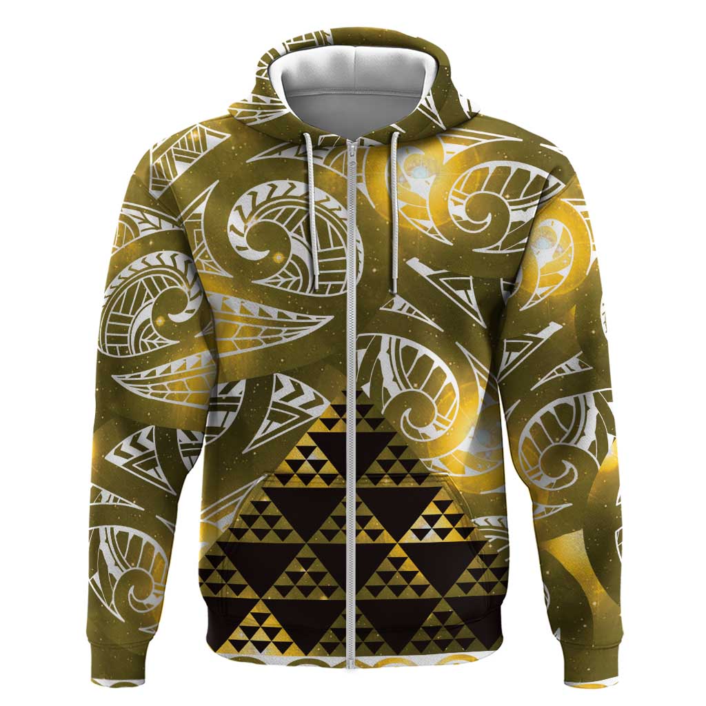 Matariki New Zealand Zip Hoodie NZ Niho Taniwha Maori New Year Yellow Galaxy