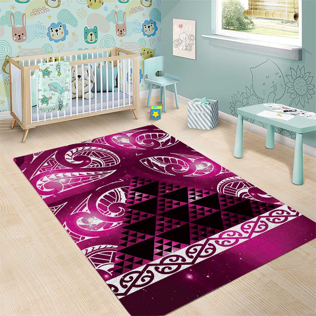 Matariki New Zealand Area Rug NZ Niho Taniwha Maori New Year Pink Galaxy