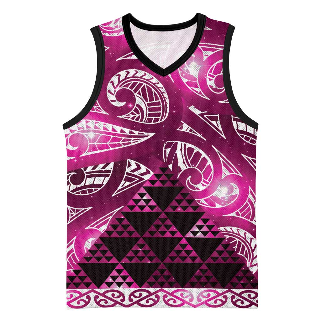 Matariki New Zealand Basketball Jersey NZ Niho Taniwha Maori New Year Pink Galaxy LT14 Unisex Pink - Polynesian Pride