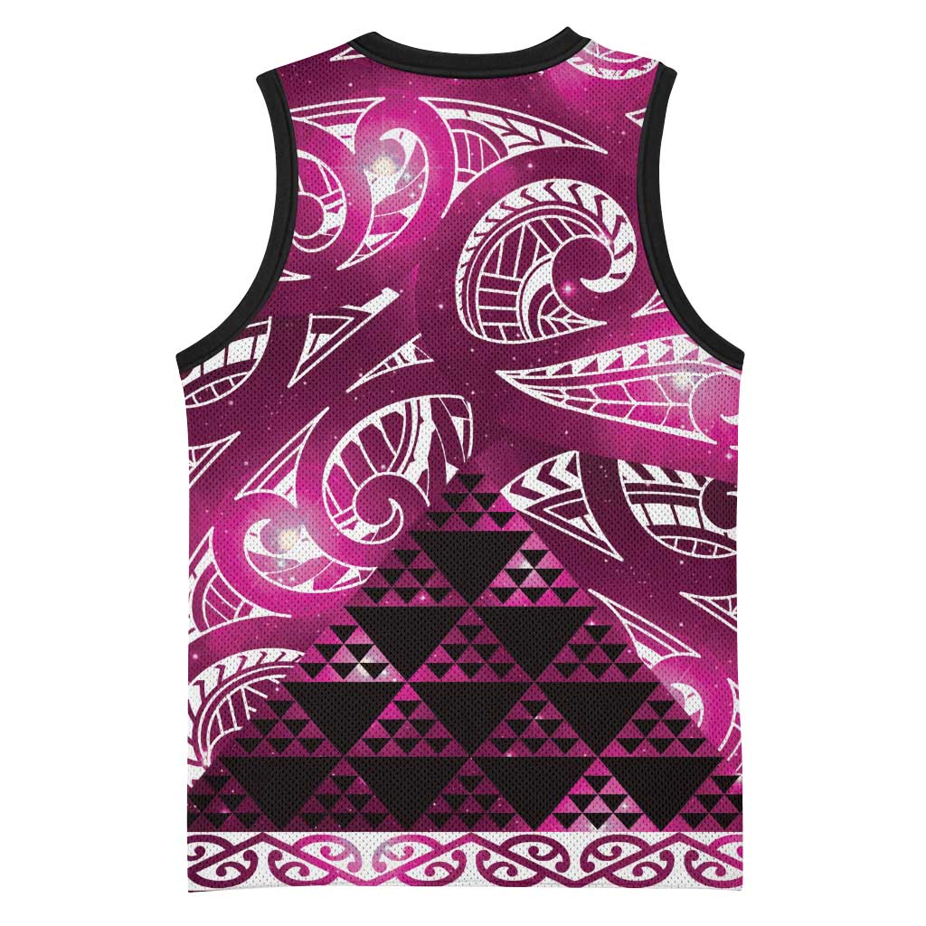 Matariki New Zealand Basketball Jersey NZ Niho Taniwha Maori New Year Pink Galaxy LT14 - Polynesian Pride