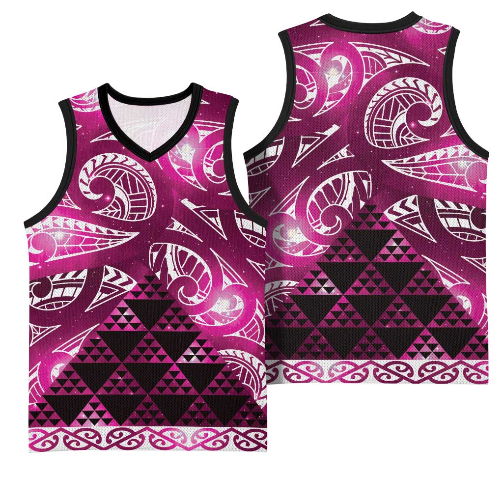Matariki New Zealand Basketball Jersey NZ Niho Taniwha Maori New Year Pink Galaxy LT14 - Polynesian Pride
