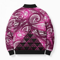 Matariki New Zealand Bomber Puffer Jacket NZ Niho Taniwha Maori New Year Pink Galaxy