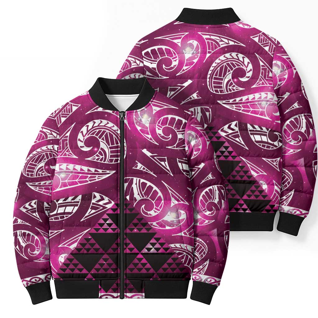 Matariki New Zealand Bomber Puffer Jacket NZ Niho Taniwha Maori New Year Pink Galaxy
