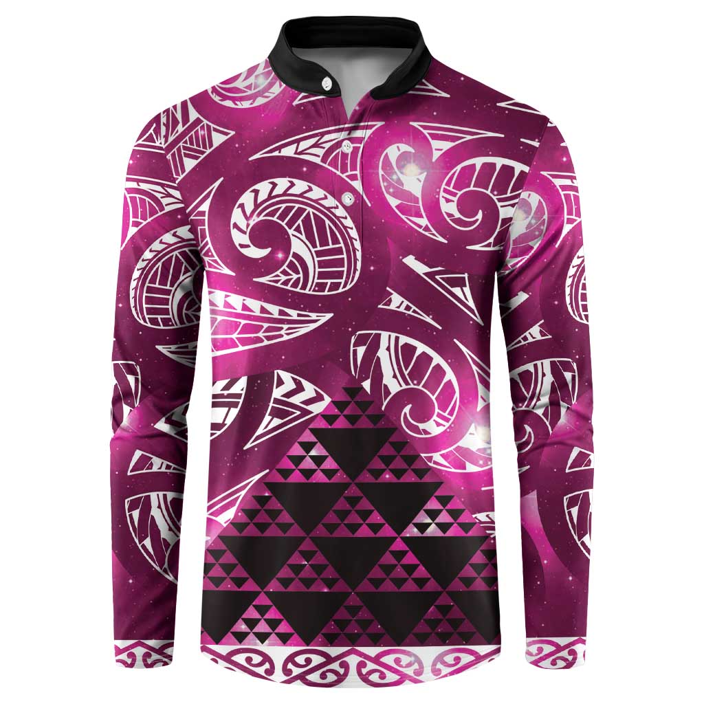Matariki New Zealand Button Sweatshirt NZ Niho Taniwha Maori New Year Pink Galaxy
