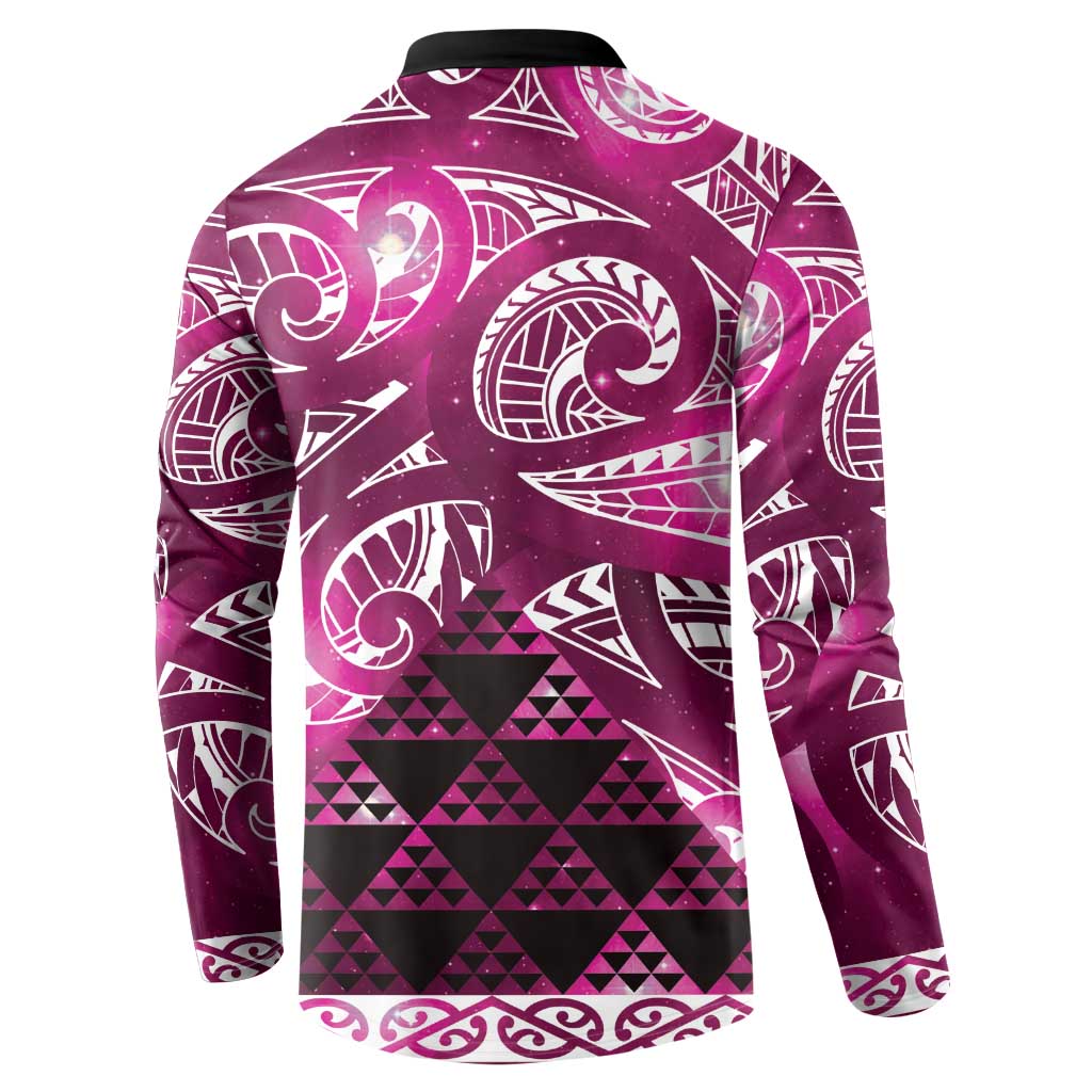 Matariki New Zealand Button Sweatshirt NZ Niho Taniwha Maori New Year Pink Galaxy