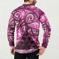 Matariki New Zealand Button Sweatshirt NZ Niho Taniwha Maori New Year Pink Galaxy