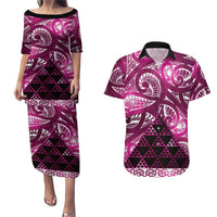 Matariki New Zealand Couples Matching Puletasi and Hawaiian Shirt NZ Niho Taniwha Maori New Year Pink Galaxy LT14 Pink - Polynesian Pride