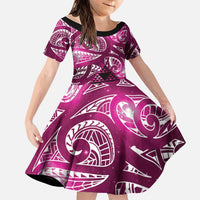 Matariki New Zealand Family Matching Mermaid Dress and Hawaiian Shirt NZ Niho Taniwha Maori New Year Pink Galaxy LT14 Daughter's Dress Pink - Polynesian Pride