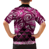 Matariki New Zealand Family Matching Off The Shoulder Long Sleeve Dress and Hawaiian Shirt NZ Niho Taniwha Maori New Year Pink Galaxy LT14 - Polynesian Pride
