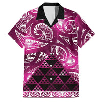 Matariki New Zealand Family Matching Off The Shoulder Long Sleeve Dress and Hawaiian Shirt NZ Niho Taniwha Maori New Year Pink Galaxy LT14 Dad's Shirt - Short Sleeve Pink - Polynesian Pride