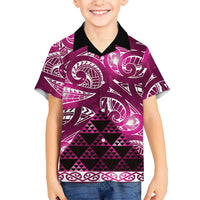 Matariki New Zealand Family Matching Off Shoulder Maxi Dress and Hawaiian Shirt NZ Niho Taniwha Maori New Year Pink Galaxy LT14 Son's Shirt Pink - Polynesian Pride