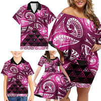 Matariki New Zealand Family Matching Off Shoulder Short Dress and Hawaiian Shirt NZ Niho Taniwha Maori New Year Pink Galaxy LT14 - Polynesian Pride