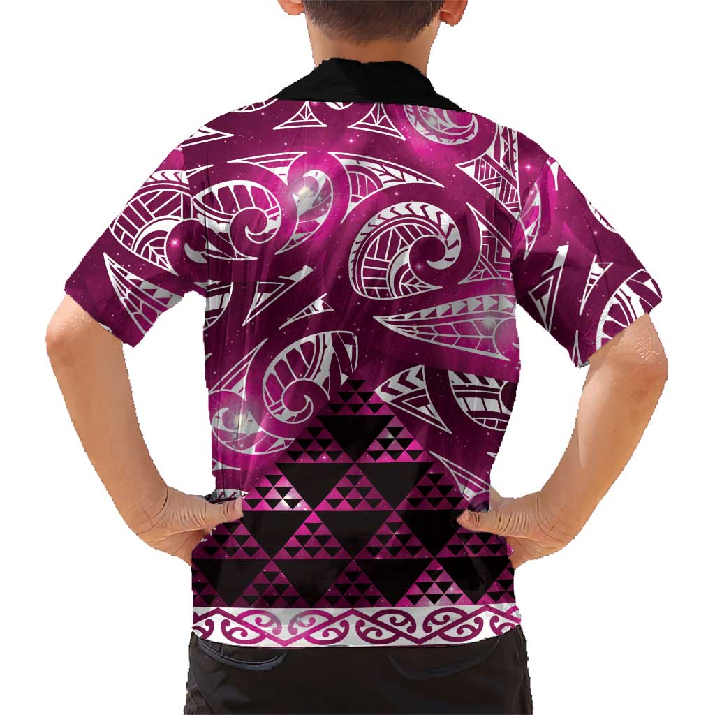 Matariki New Zealand Family Matching Puletasi and Hawaiian Shirt NZ Niho Taniwha Maori New Year Pink Galaxy LT14 - Polynesian Pride