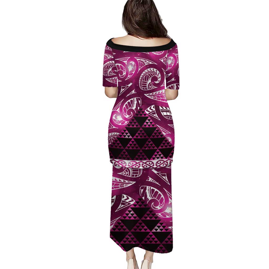 Matariki New Zealand Family Matching Puletasi and Hawaiian Shirt NZ Niho Taniwha Maori New Year Pink Galaxy LT14 - Polynesian Pride